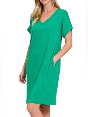 New Zenana Super Soft Green Knee Length Dress With Pockets Size 3X